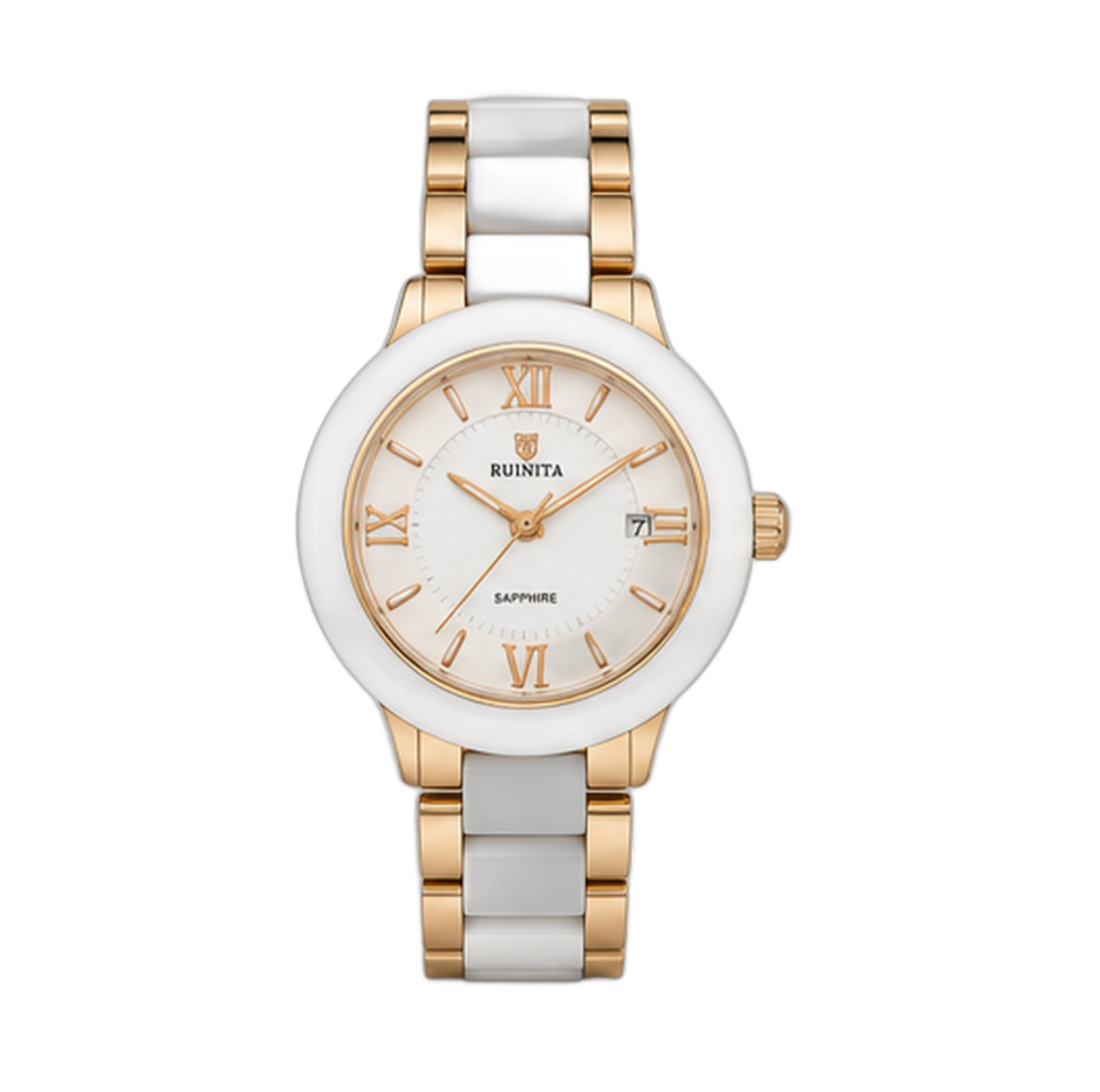 Luxury White & Rose Gold Ceramic Watch