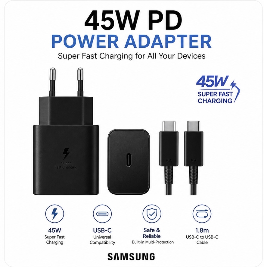 45W PD Power Adapter (USB-C + Cable)